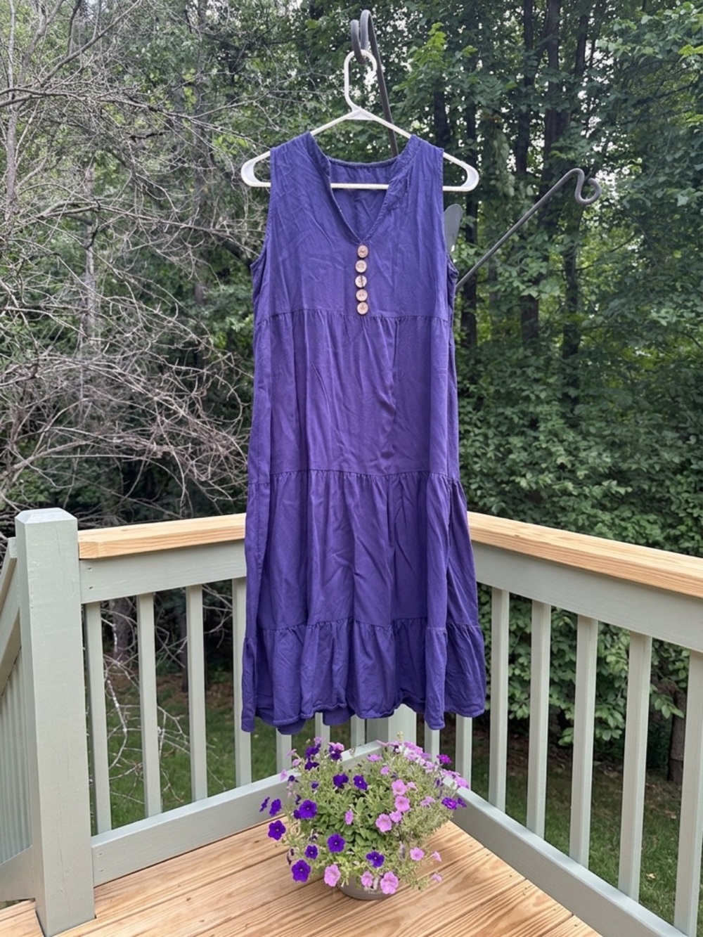 Sleeveless V-Neck Dress with Button Detail